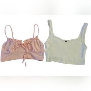 Shein Pink Eyelet Crop Top and White Ribbed Tank Top Size S/M